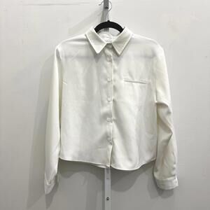 Justone Women's White Long Sleeve Button-Up Blouse